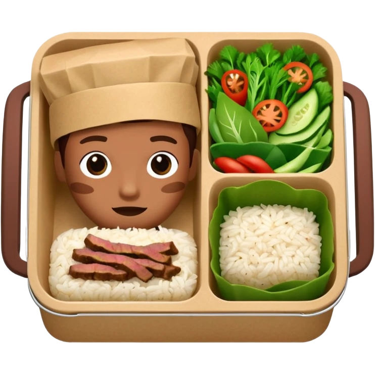 create an emoticon of a retangular lunch box made of kraft paper, with inside rice, beaf and green vegetables in a ordered way, like 3 strips. The lunch box should be the most similar to this real one..

https://i.postimg.cc/FKcHz1tk/Screenshot-2025-11-11-alle-16-06-29.png emoji
