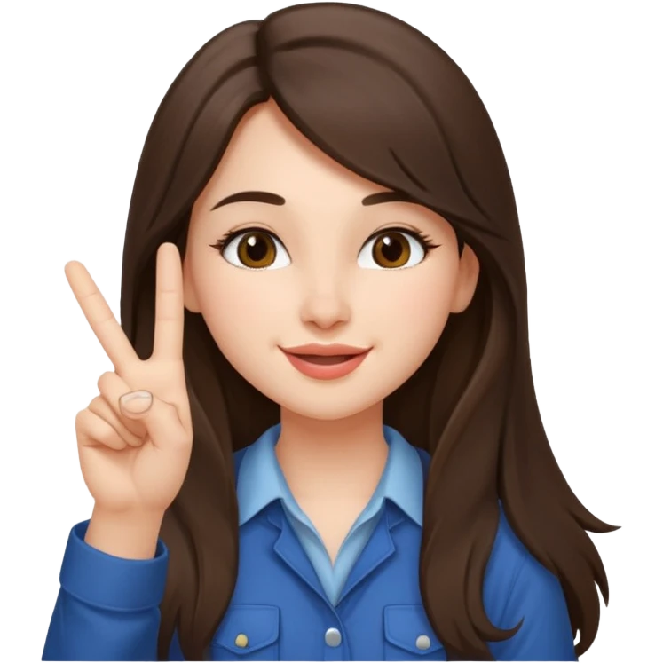 girl architect - brunette - 20 years old cute pose - long hair girl without eye glasses. pretty girl. do a kissy face and her holding up the peace sign emoji