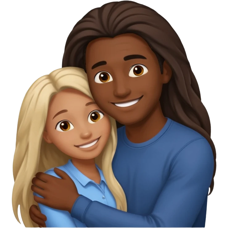 dark skin girlfriend hugs mixed boyfriend with long hair  emoji