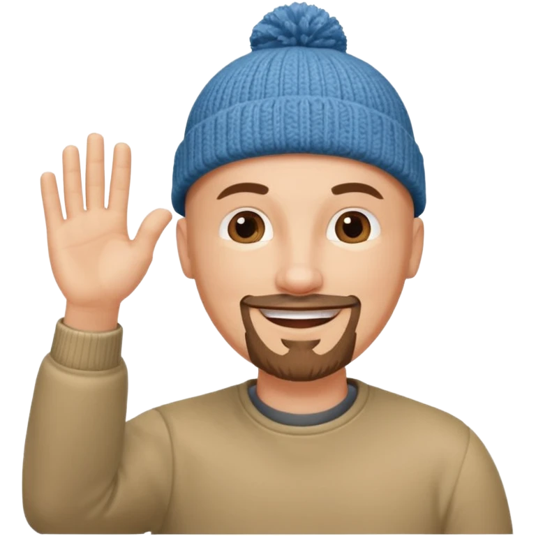 White bald with goatee hand raised knit cap emoji