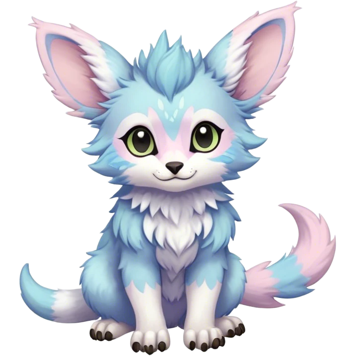 Feral Rare Fantasy cute pastel Vernid-Trico-species by LiLaiRa, random markings, tufted ears, full body emoji