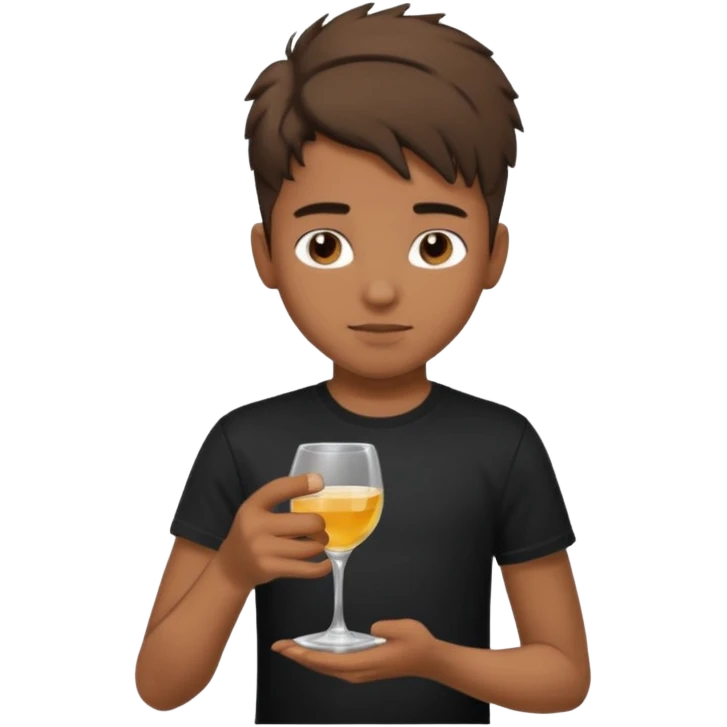  boy with locks hair black t-shirt put a glass  emoji