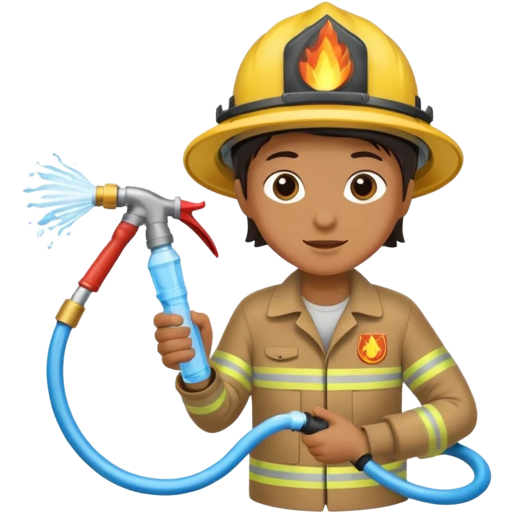 A hand holding a water hose and extinguishing the fire, no fireman emoji