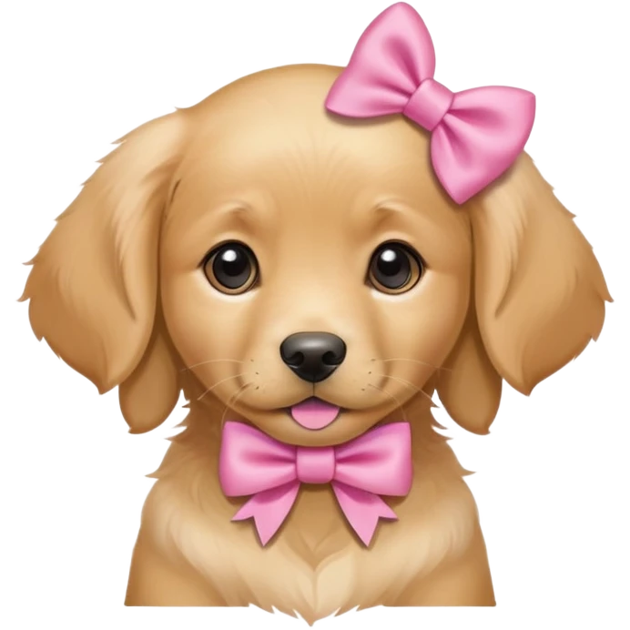 female golden retriever puppy with pink bows above her ears emoji
