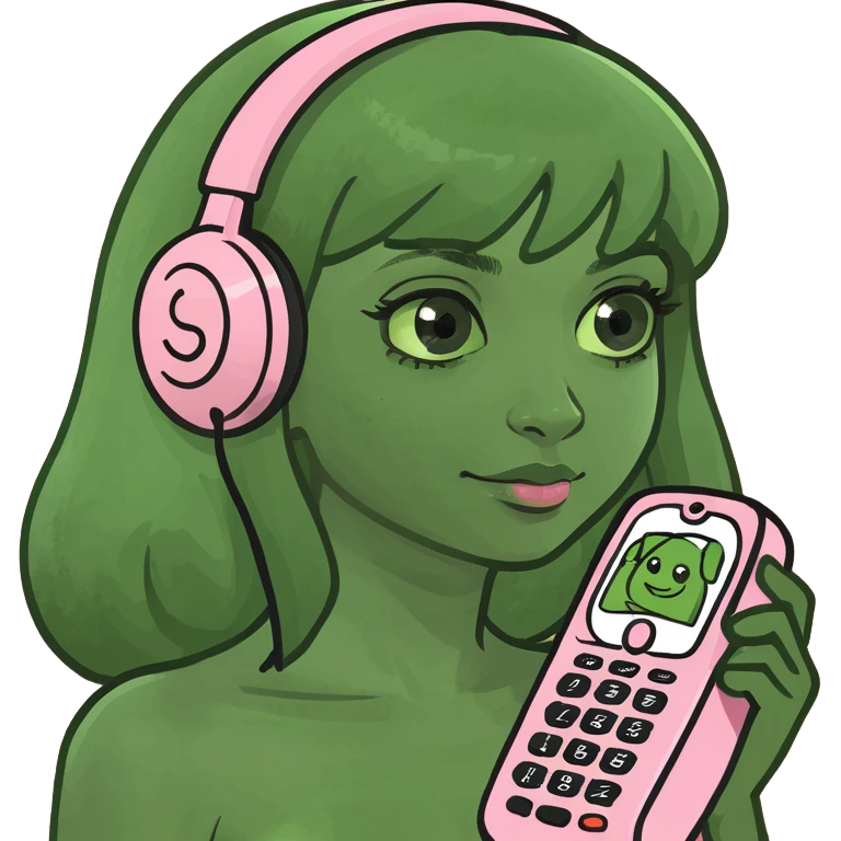 girl scrolling on pink SPAM phone emoji