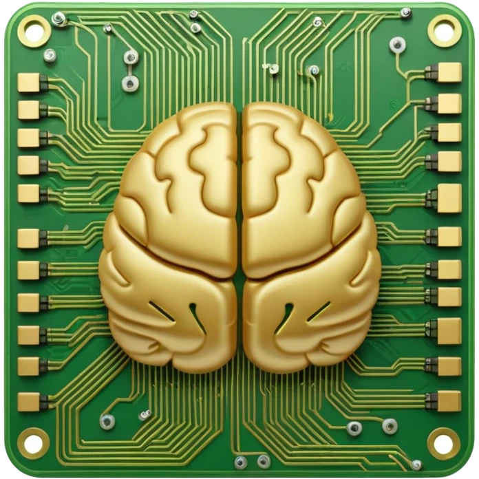 brain emoji with visible circuit patterns, resembling a computer motherboard, in green and gold colors emoji