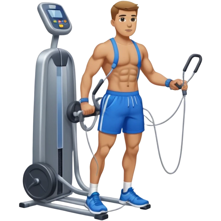 standing fit man with blue shorts cable-machine-exercise emoji