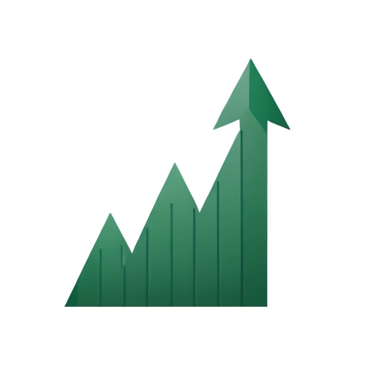 minimalist white chart with dark green upward arrow emoji