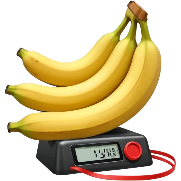 Bomba de dinamite ilustrada com seis bananas vermelhas presas por fitas pretas. Possui um cronômetro digital central marcando "00:00:03" e fios coloridos em espiral saindo das extremidades. emoji