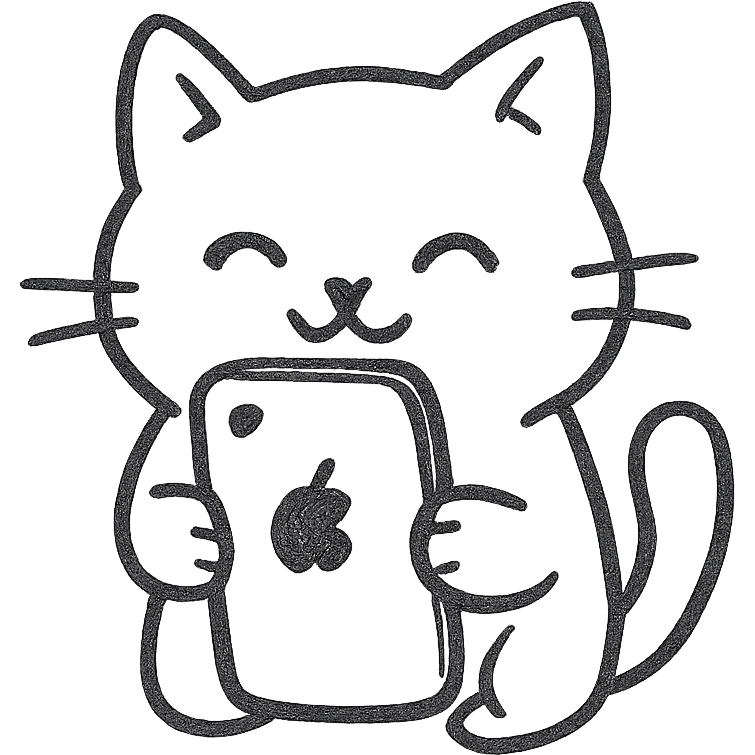 a cute cat holding an iPhone emoji
