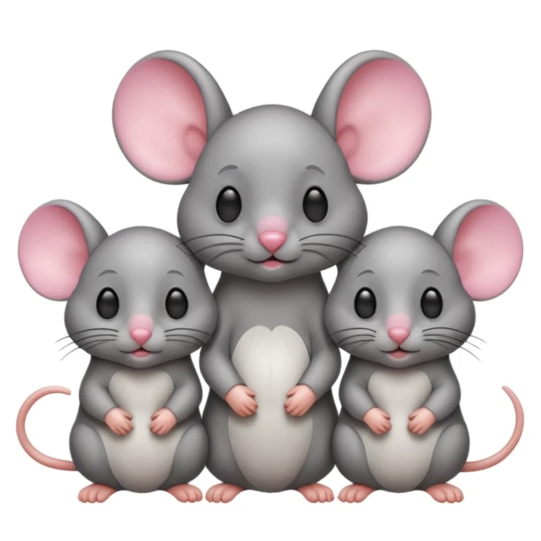 three blind mice, mice with closed eyes and big ears, following each other, classic emoji style emoji