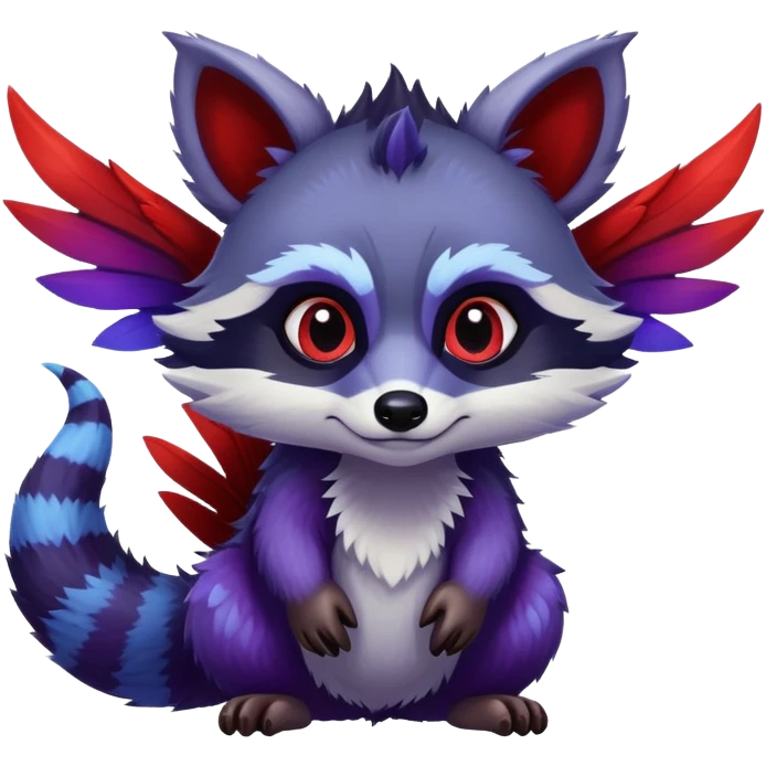 Raccoon dragon hybrid with wings dark purple and blue and red emoji