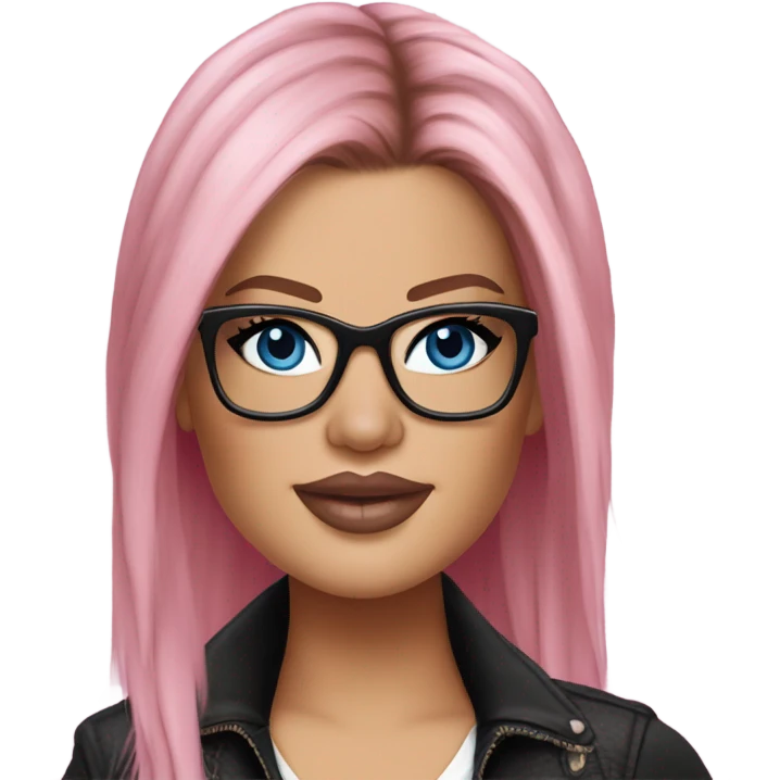 Photo Realistic khloe kardashian stylish pink hair BLUE eyes and glasses rock chick emoji