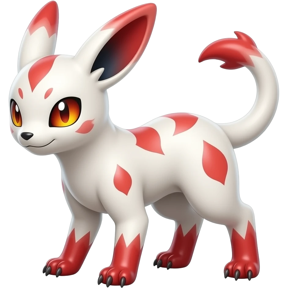 Hyper-realistic oily smooth silky soft White white with red gradients, and yellow slit eyes markings beautiful handsome gorgeous aesthetic colorful vibrant Vernid-Trico-species-Fakemon-creature by LiLaiRa, 4 legs, 1 tail, random markings, (full body) emoji