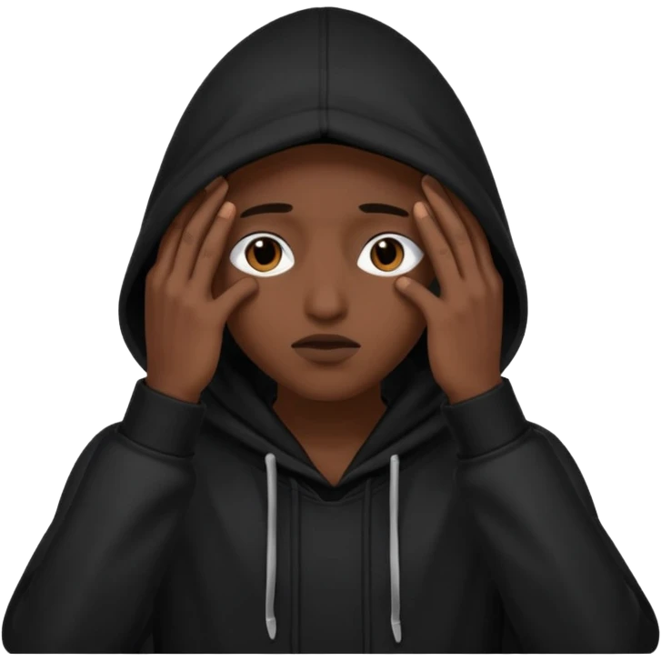 🥷🏽: inspire toi de cet emoji faisant en sorte qu’il est les mains sur ses yeux et garde sa cagoule noir avec uniquement ses yeux apparent emoji