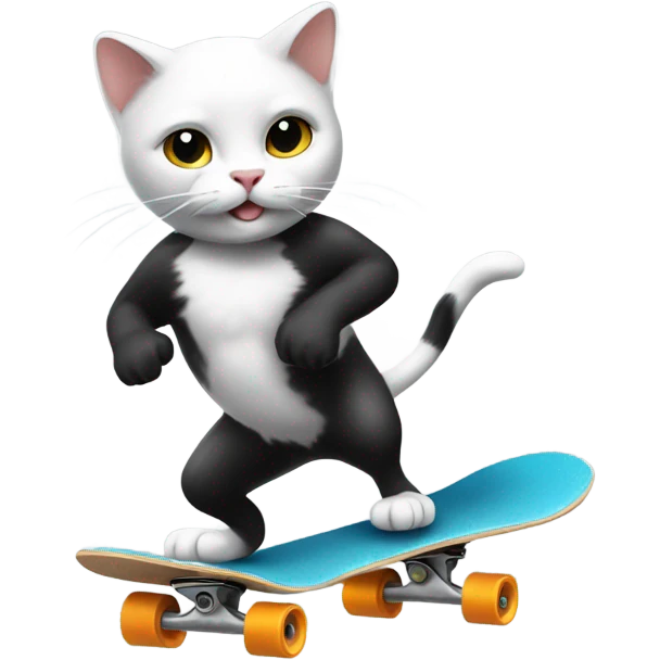 Black and white cat skateboarding  emoji