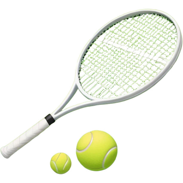 A tennis racket and a ball placed on the ground, with a tennis court in the background. The court lines and net are visible, emphasizing the structure and focus of the sport, creating a dynamic and energetic vibe. emoji