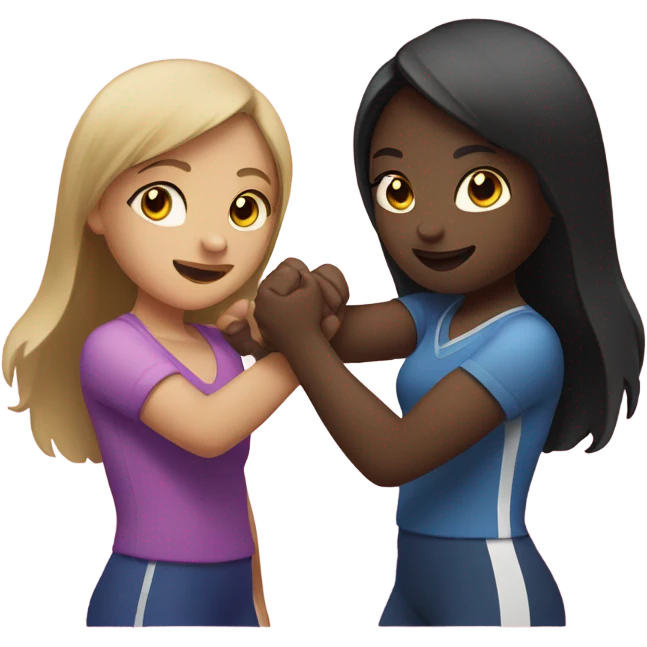 Two girls hand wrestling one with light skin and one with dark  emoji