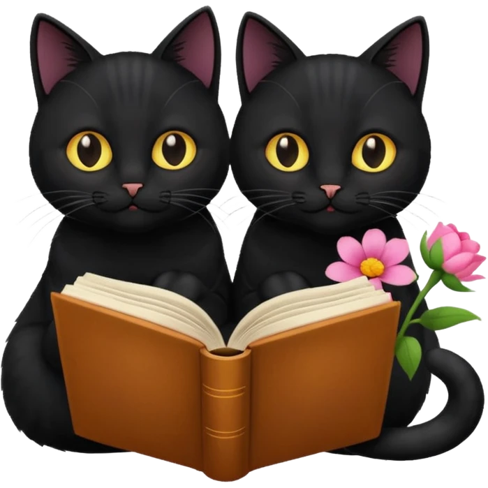  1 black Cats reading book + flower emoji
