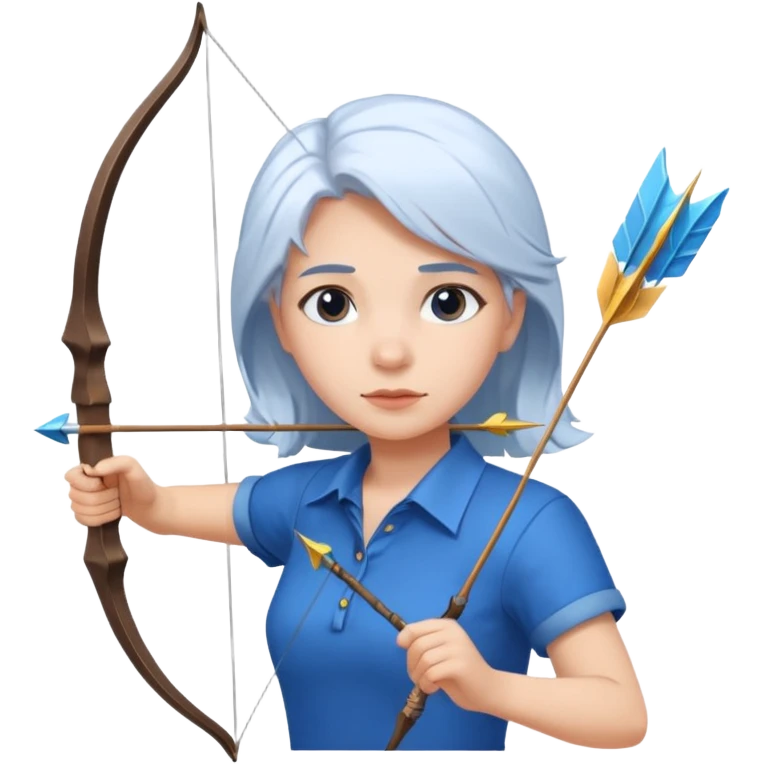 A girl having blue shirt white hair shoting a arrow  emoji