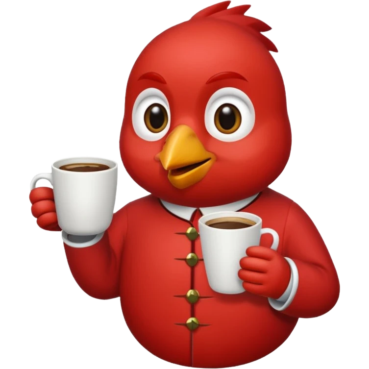cardinal bird with a cup of coffee emoji