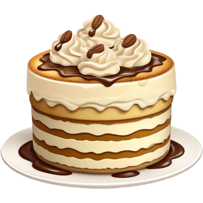 Tiramisu Cinematic Realistic Tiramisu Dessert Emoji, depicted as a delightfully messy, layered tiramisu with coffee-soaked sponge and mascarpone cream, rendered with rich textures and warm, indulgent lighting. emoji