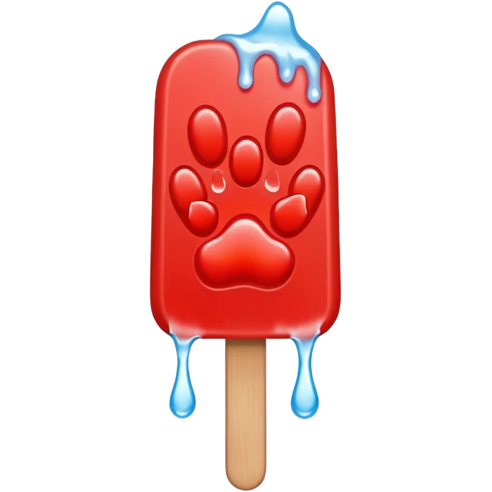 A water ice pop is shaped like a red animal paw and has an ice pop stick at the bottom. emoji