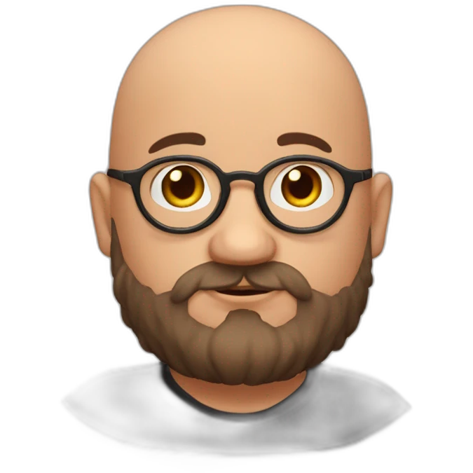 bald headed spanish guy chubby face full beard and rimless round glasses like harry potter emoji
