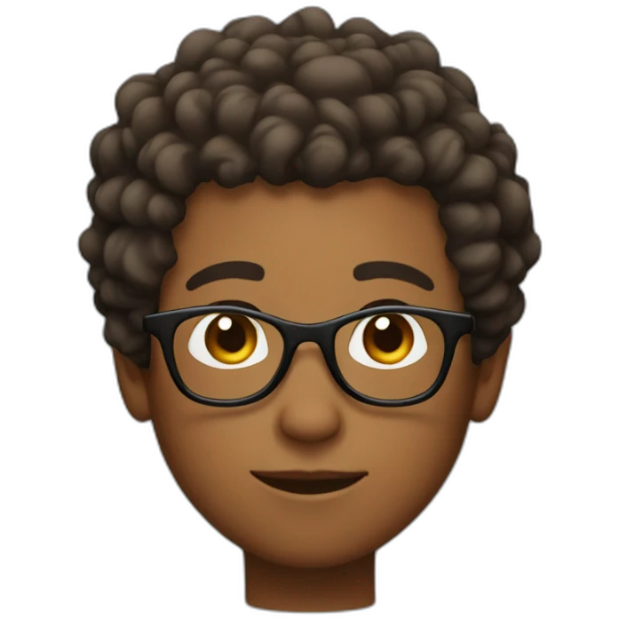 brown skin boy with short curly hair with glasses emoji