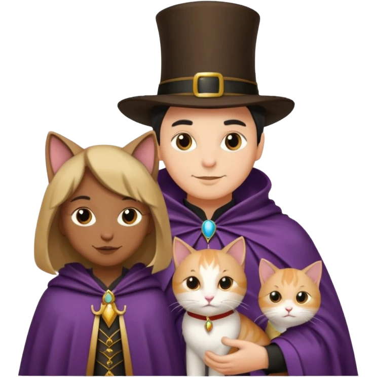 magician couple and their pet cat emoji