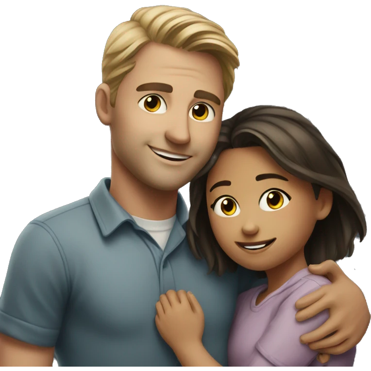 realistic portrait of girl hugging a man  emoji