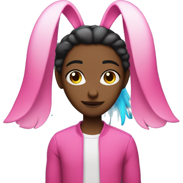 human with floppy bunnt ears and hair half black half hot pink emoji