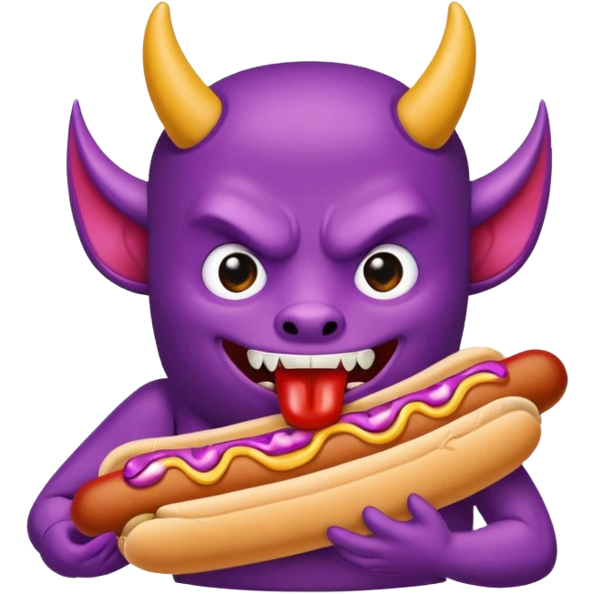 purple devil character eating a hotdog emoji