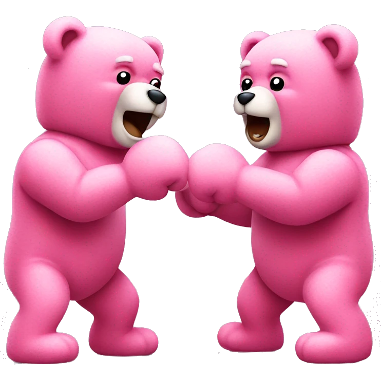 two pink teddy bears punching emoji