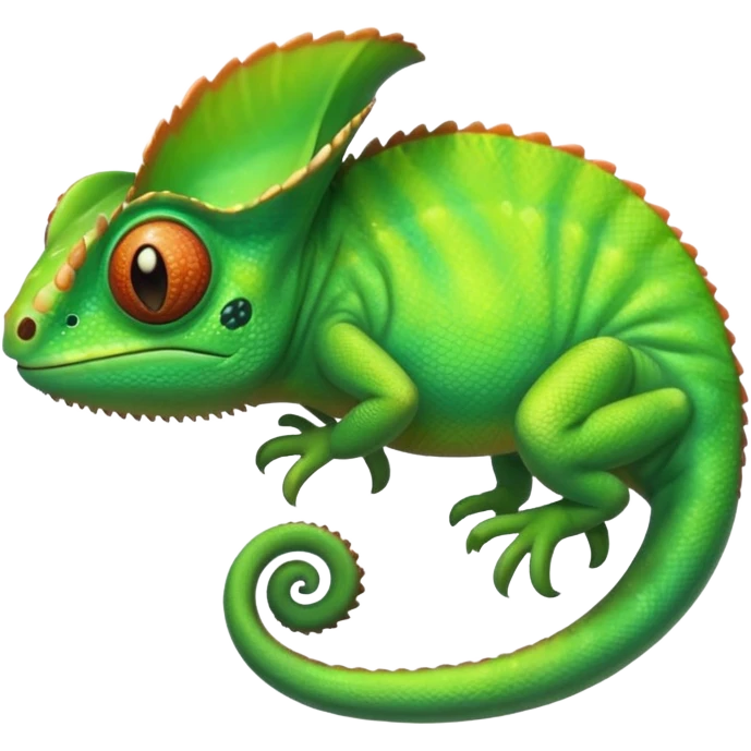 green chameleon looking at me, make it look like an emoji and standalone, with no branch. Make it very cute and like an animation.  emoji