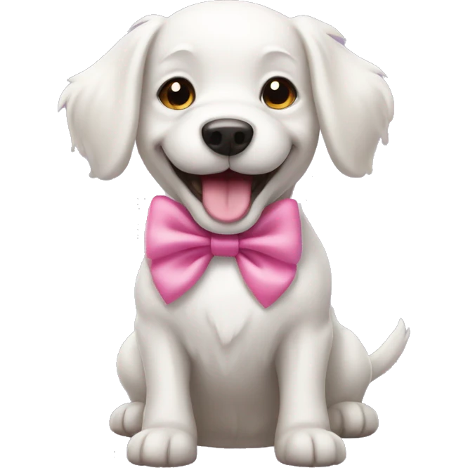 White happy dog with pink bow emoji