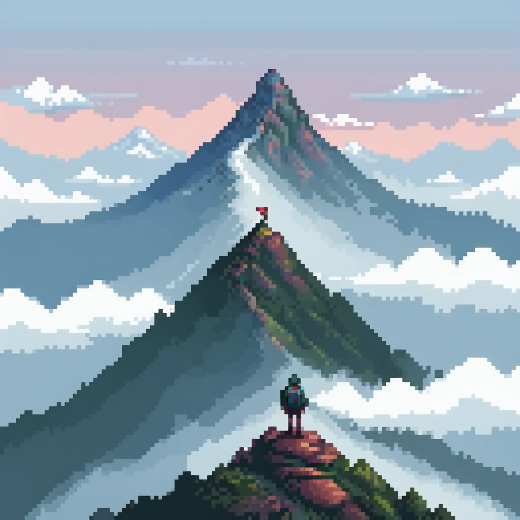 traveler standing on mountain peak surrounded by mist emoji
