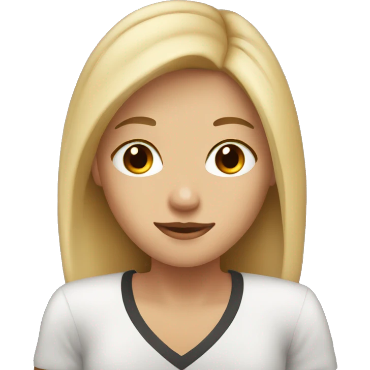 a girl with blonde medium hair with brown eyes drinking coffee emoji