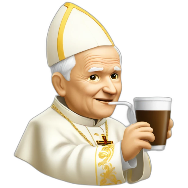 yellowfaced pope John Paul II drinking cofee emoji