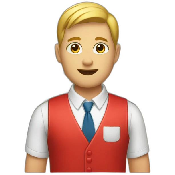 a supermarket assistant in a red waistcoat. emoji