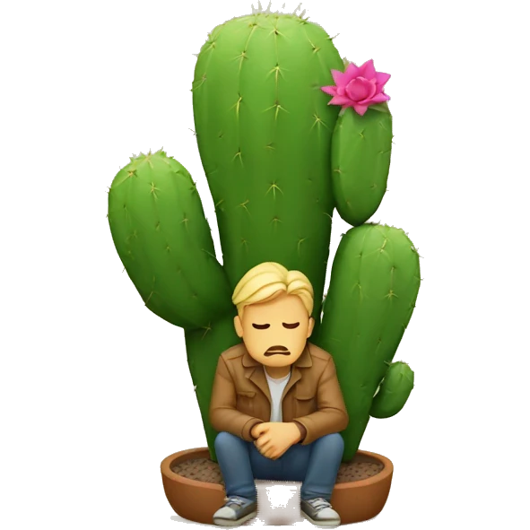 sad man sitting on little cactus emoji