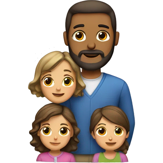 Padre con barba  y madre con dos hijas emoji