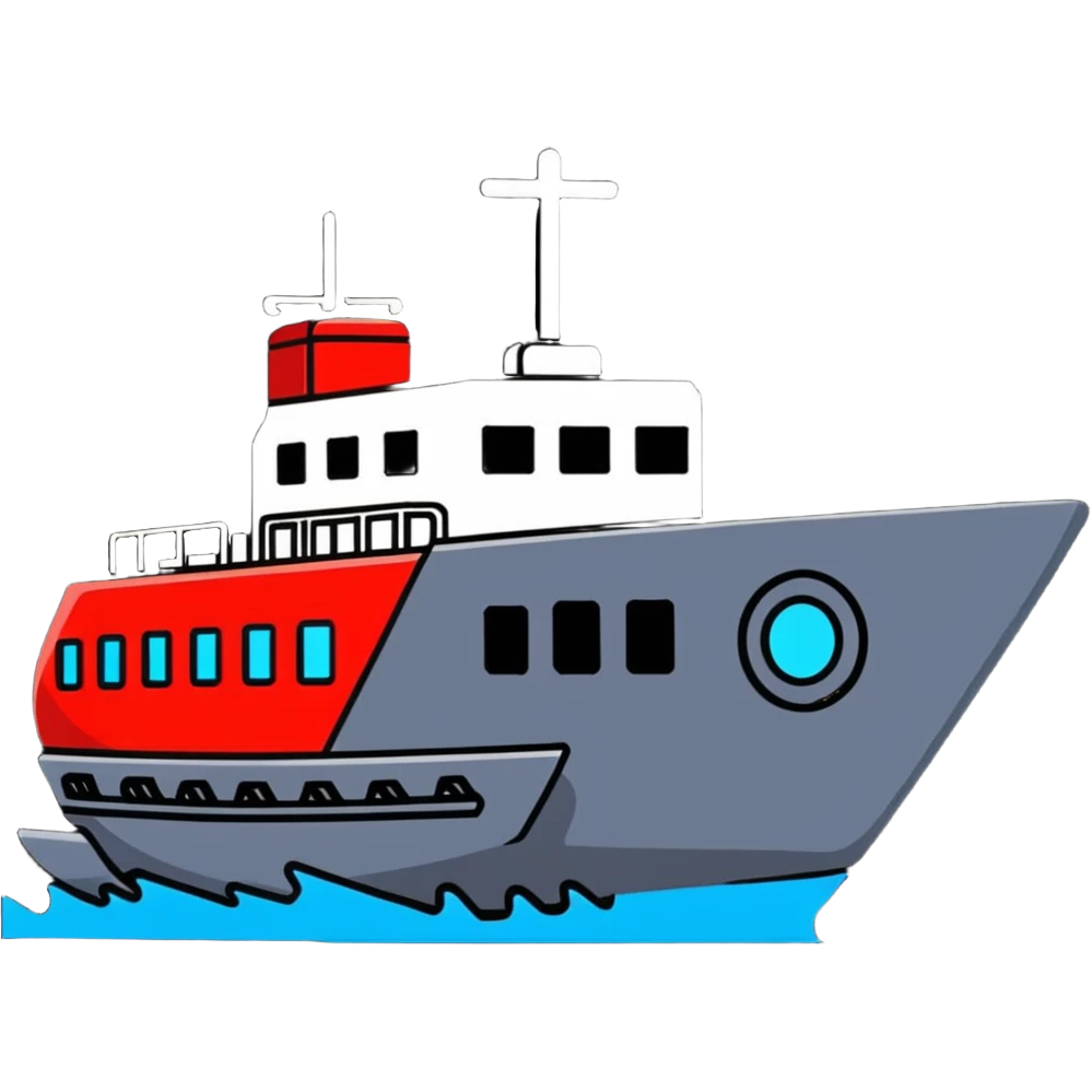 motorized ship with visible rudder, no sails emoji