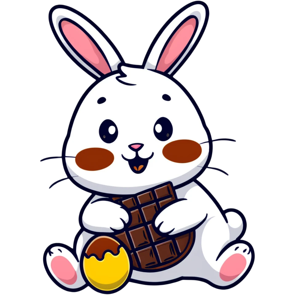 Easter bunny with chocolate smeared on face eating chocolate emoji