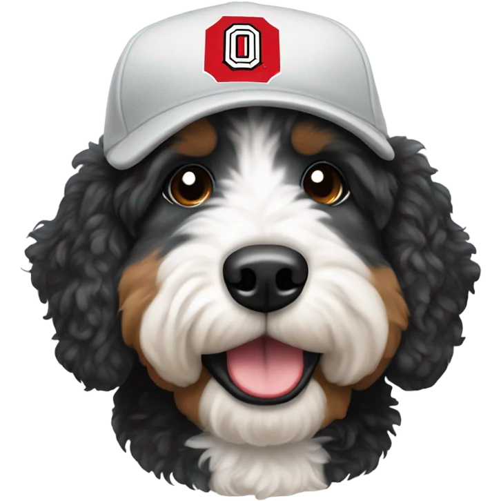 Bernedoodle with Ohio state baseball cap emoji