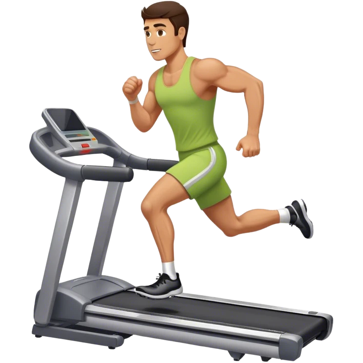 brunette buff guy running on treadmill emoji