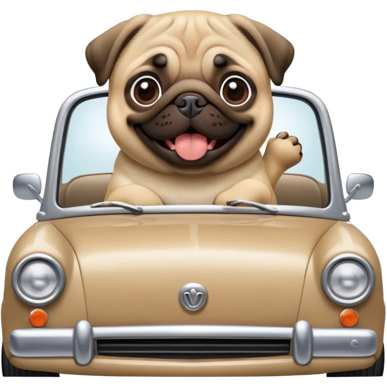 Pug riding in car emoji