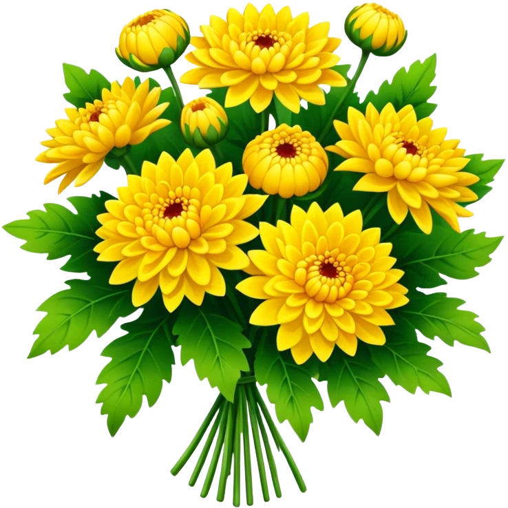 big bouquet Bright Yellow Chrysanthemum, luxuriant, leaf, bud emoji