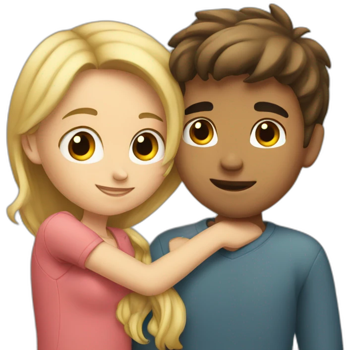 Boy with brow hair hugging with blonde girl emoji