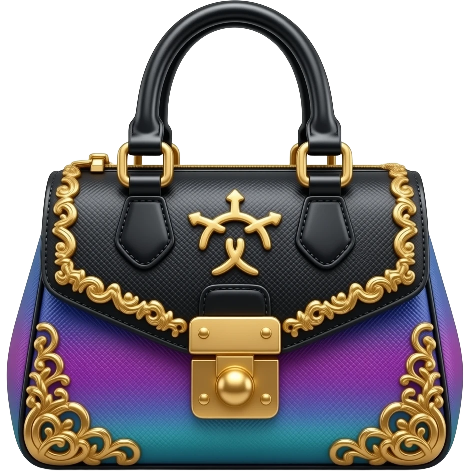 Hyperrealistic dolce and Gabbana bag, in black and a bright ombre color, with gold embellishments, highly detailed, isolated, 3d rendering, high definition. No emoji icons, no emoji faces, must be 600 dpi emoji